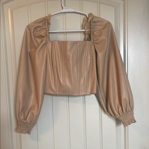 Alice & Olivia - Beige Faux Leather Square Neck Top